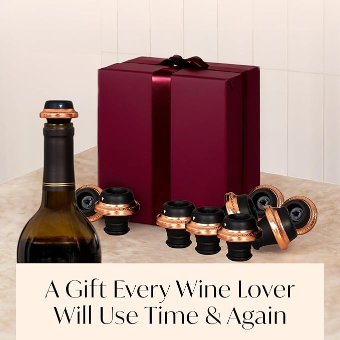 Electric Wine Preserver - Rechargeable Vacuum Saver With Airtight Seal - Automatic Air Remover Pump for 10 Days of Flavor & Freshness - Preservation System (Black & Rose Gold (stoppers only))
