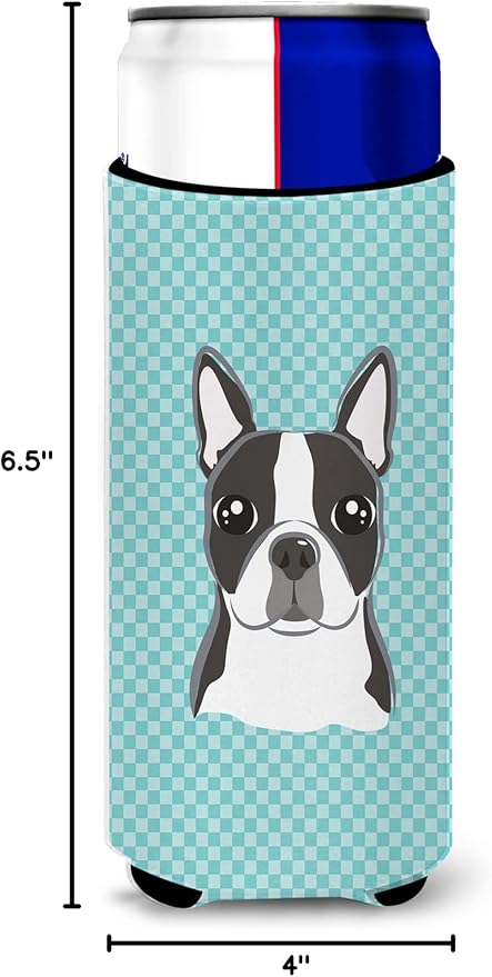 Checkerboard Blue Boston Terrier Ultra Beverage Insulators for slim cans BB1141MUK