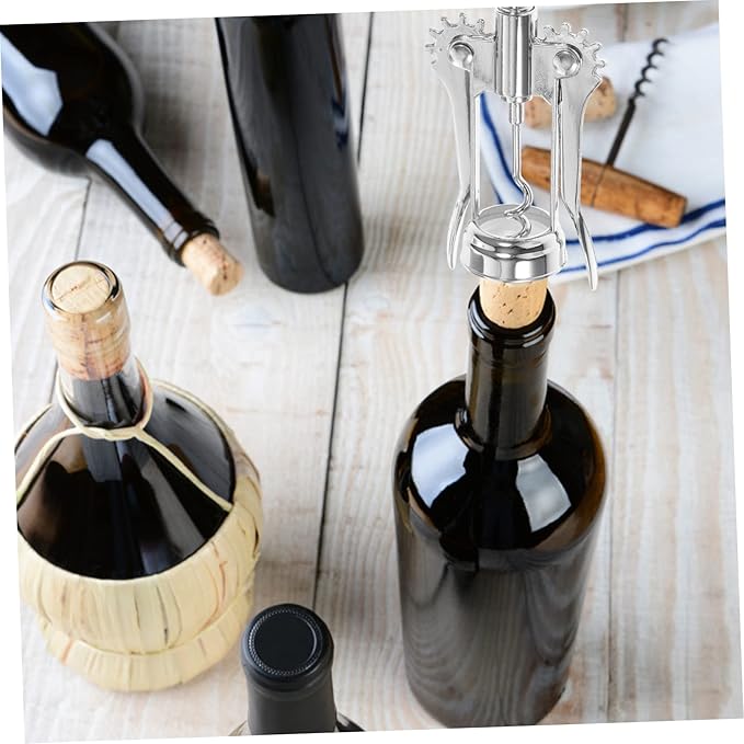 INOOMP Manual Wing Wine Corkscrew with Wide Handle Quick Spiral Opener for Opening Silver Multifunctional Corkscrew for Home and Party Use Wine Lovers