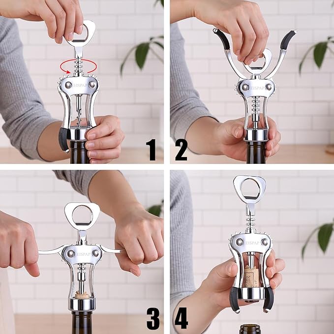 2 Pcs Powerful Wine Opener, Ergonomic Soft Touch Heavy Duty Manual Bottle Openers, Rust Resistant Zinc Alloy Winged Corkscrew, Easy Use, Open Corks, Dishwasher Safe (Wine Opener, set of, 2)