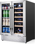 Tylza Wine and Beverage Refrigerator, 24 Inch Dual Zone Wine Fridge, Holds 18 Bottles and 88 Count, French Doors, Lock, Under-counter or Freestanding Wine Cooler, Beverage Fridge with Tempered Glass