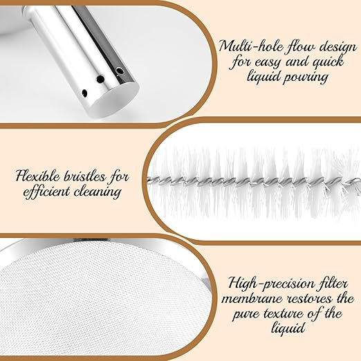 2 Set Wine Aerator Funnel with Mesh Filter & Brushes, Stainless Steel Wand Wine Purifier, Sediment Strainer and Pourer for Aerating Decanter, Christmas Gift for Drinking Enthusiasts