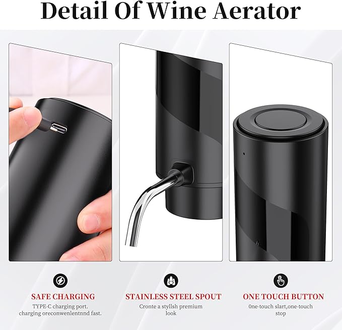 Wine Aerator Pourer with USB Rechargeable, Electric Wine Bottle Dispenser,Automatic Wine pourer Machine,One Touch Multi-Smart Wine Decanter for Wine Lovers,Wine Gifts