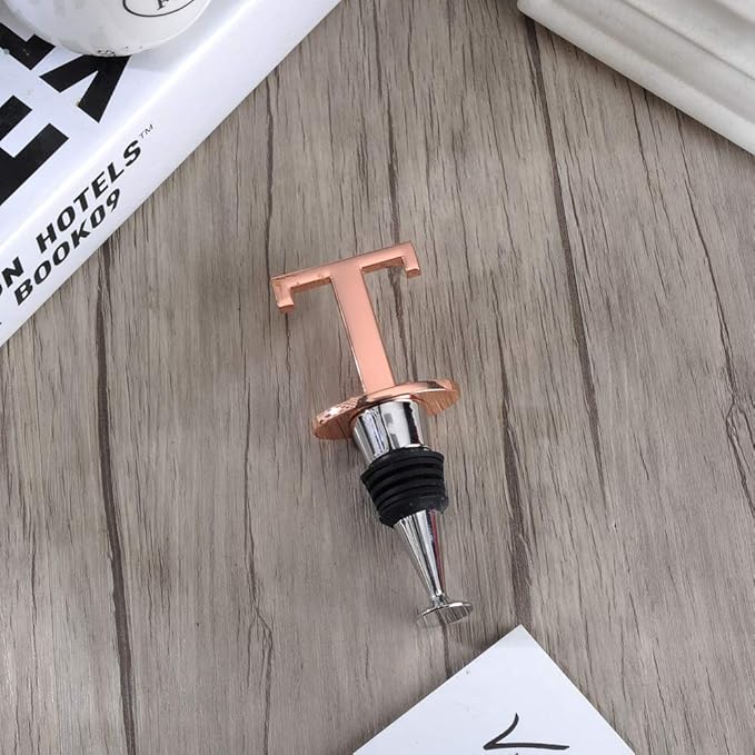 Miicol Wine Bottle Stopper, Prosecco Topper, Rose Gold Wine Stopper, Personalised Champagne Stopper, Initial Funny Prosecco Gift, Wine Lovers Gift, Kitchen Decor, Letter T