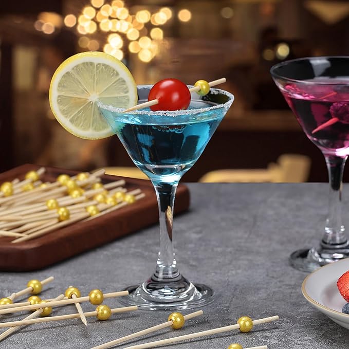 200 PCS Premium Cocktail Picks, 4.7 Inch Long Cocktail Toothpicks Skewers for Appetizers，Fancy Cocktail Appetizer Pick Sticks Skewers for Drinks, Garnish，Fruit，Birthday, Wedding or Parties（Gold）