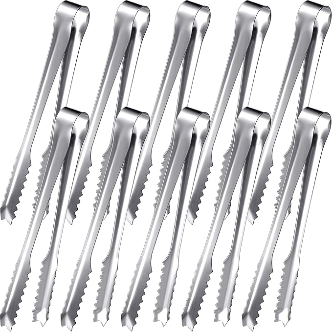 10-Piece Stainless Steel Ice Tongs - Sawtooth Food Serving Tongs for Restaurant, Hotel, Ice Bucket - 7.5 Inch