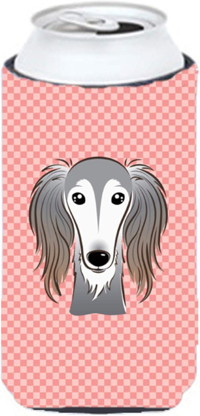 Caroline's Treasures BB1229TBC Checkerboard Pink Saluki Tall Boy Hugger Can Cooler Sleeve Hugger Machine Washable Drink Sleeve Hugger Collapsible Insulator Beverage Insulated Holder