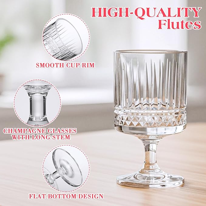 FillTouch 36 Pcs Mini Wine Glasses Bulk, 7.5 oz Small Acrylic Goblets Set, Unbreakable Clear Wine Cups Bulk Cocktail Glasses for Mother's Day Wedding Birthday Guest Graduation Party Supllies (Rhombus)