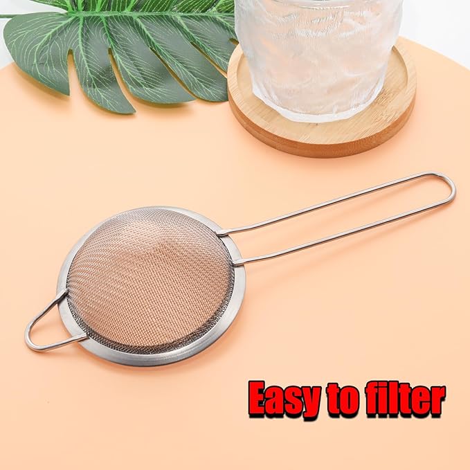 Silvery Fine Mesh Strainer - 304 Stainless Steel Handheld Sieve, Small Kitchen Filter for Baking, Tea & Cocktail Making