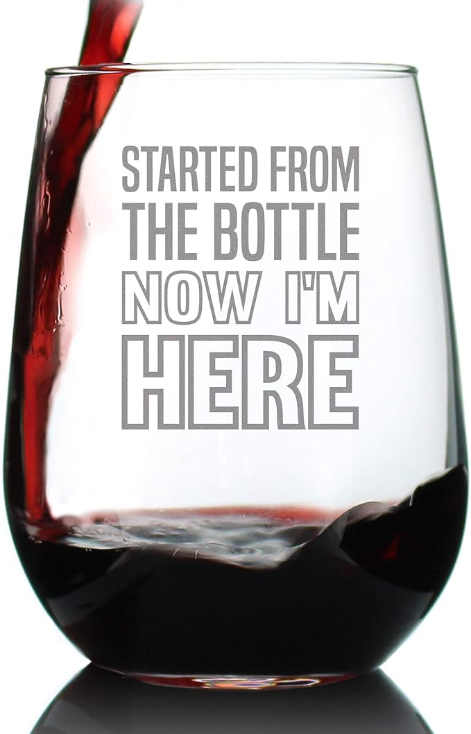 Bevvee Started From the Bottle – Funny Stemless Wine Glass, Large 17 Ounces, Etched Sayings, Gift Box