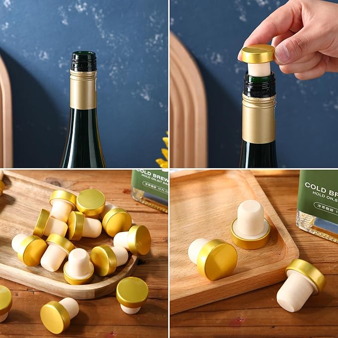 Yookeer T-shaped Stopper Cork Wine Bottle Stoppers Reusable Wine Sealing Plug for Beer Bottles DIY Craft(Gold,72 Pieces)