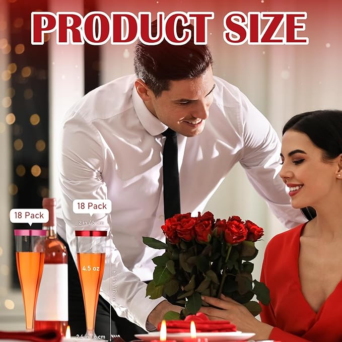 Jingmore 36 Pcs Plastic Champagne Flutes 4.5 oz Clear Disposable Wine Glasses Cocktail Cup Champagne Glass for Wedding Graduation Summer Party Favor Mimosa Bar Supplies (Red,Pink)