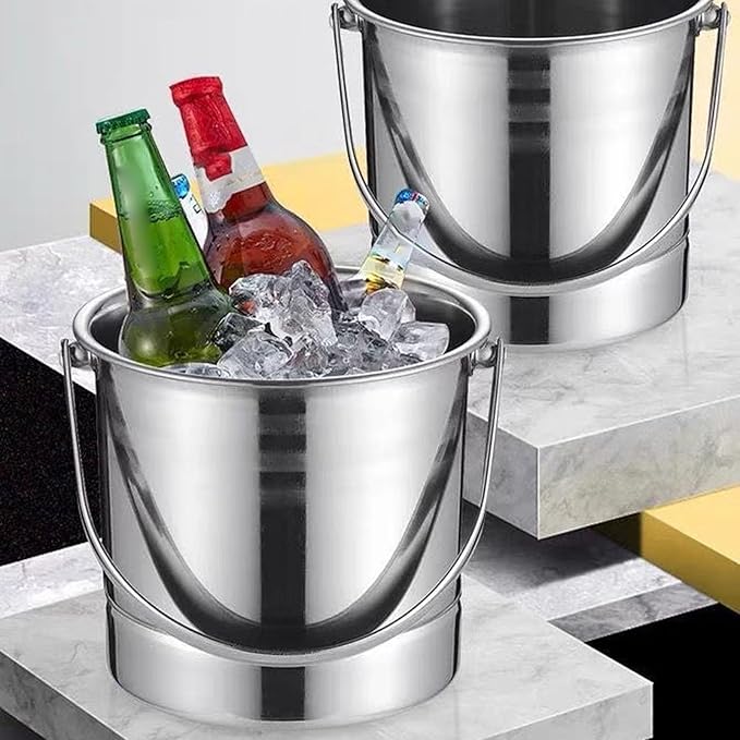 Small Ice Bucket, 1L Stainless Steel Cute Insulated Ice Buckets with Filter Plate and Carrying Handle Portable Mini Double Walled Ice Cube Bucket for Parties Cocktail Bar(Original Color)