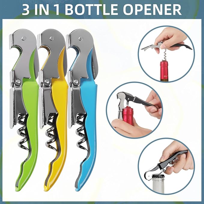 48 Pack Colorful Corkscrew Wine Openers Upgraded Heavy Duty Stainless Steel Wine Opener Bulk Double Hinged Wine Key for Serves Waiters Bartenders Party Wine Opener Favor (Colorful)