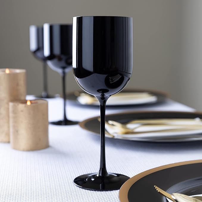 Black Plastic Wine Glasses Set of 25 Elegant Wine Goblets Hard Plastic Wine Cups on Stem 12 Ounce