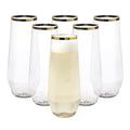 TOSSWARE POP 9oz Stemless Gold Rim Diamond Champagne Flute Set of 48, Premium Quality, Recyclable, Unbreakable & Crystal Clear Plastic Champagne Glasses