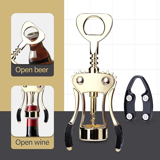 Wine Opener, Zinc Alloy Premium Wing Corkscrew Wine Bottle Opener with Multifunctional Bottles Opener, Upgrade