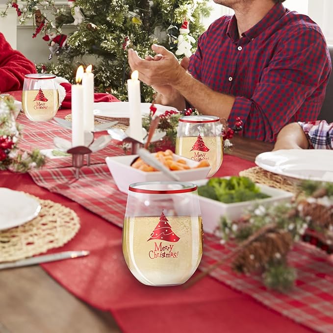 SUT Plastic Cups, Disposable Wine Glasses, 12oz Red Plastic Wine Glasses for Christmas (24PCS)