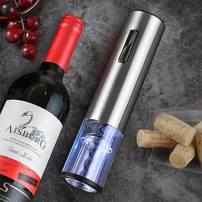 Electric Wine Opener Set, Rechargeable Cordless Automatic Wine Bottle Corkscrew Opener with Aerator, Pourer, Vacuum Sealer and Storage Base, Battery Operated Wine Stopper Remover