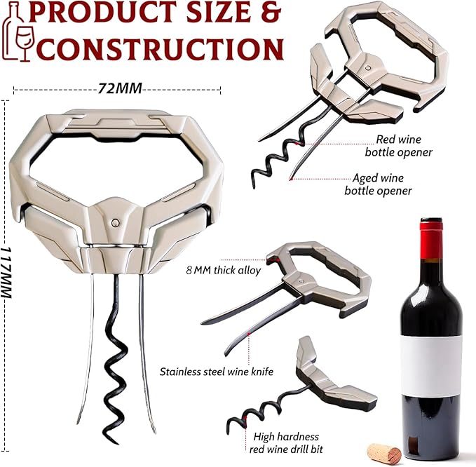 Ah So Wine Opener for Vintage Bottles, Old Wine Corkscrew with Portable Leather Case, Two Prong Cork Puller, for Wine Connoisseurs & Collectors to Uncork, Ideal Gifts for Wine Lovers (Mecha)