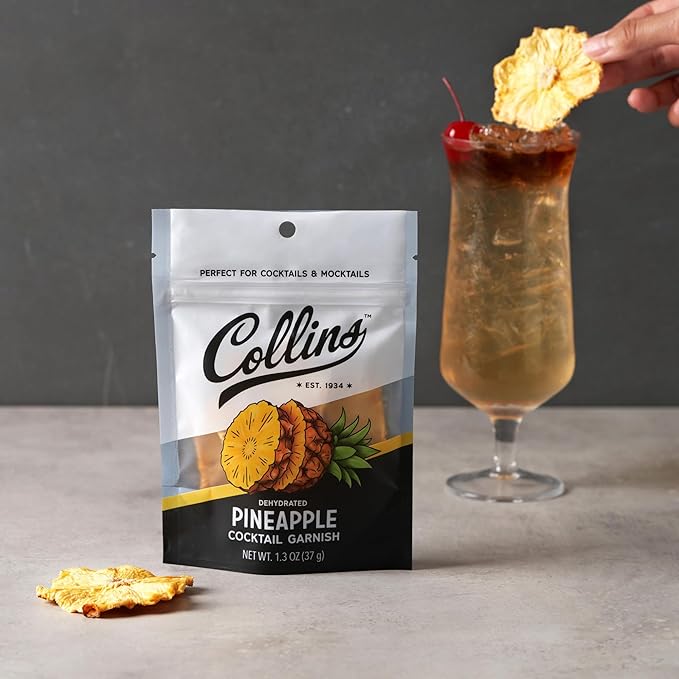 Collins Dehydrated Pineapple Cocktail Garnish Slices, 1.3 oz – Made In USA – Perfect for Piña Coladas, Mai Tais, Mocktails & Desserts – Premium Drink & Food Garnish – 1.3 oz (Pack of 2)