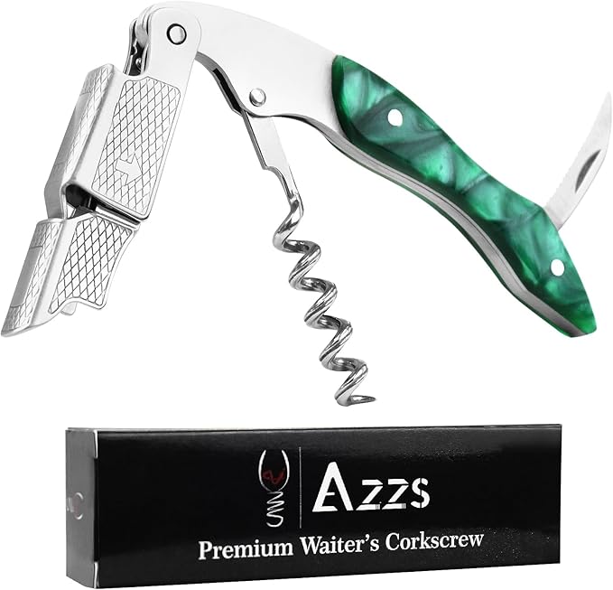 Professional Wine Opener and Foil Cutter Set with Wooden Handle, Stainless Steel Blades for Wine Lovers (Resin (Green))