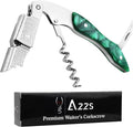 Professional Wine Opener and Foil Cutter Set with Wooden Handle, Stainless Steel Blades for Wine Lovers (Resin (Green))