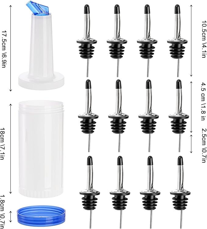 Tebery 6 Pack Plastic Juice Pour Bottles with 12 Stainless Steel Bottle Pourer, 34 OZ Plastic Juice Dispensers for Bar Home Kitchen Party Supplies