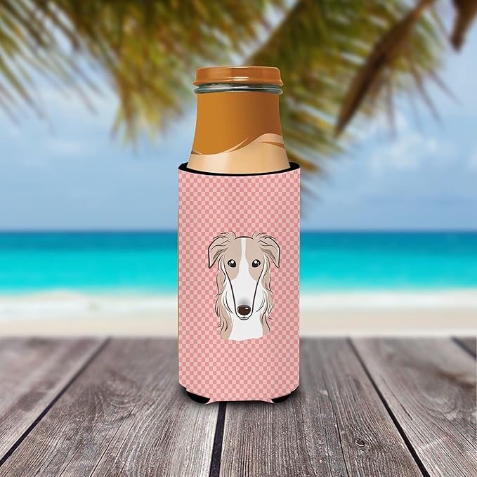 Checkerboard Pink Borzoi Ultra Beverage Insulators for slim cans BB1228MUK