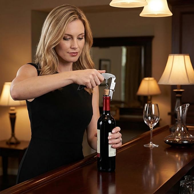 2-piece server corkscrew - a professional wine opener designed specifically for servers and bartenders, featuring a heavy-duty double-hinge design | made of durable stainless steel（ black）