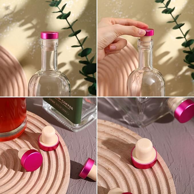 Yookeer T-shaped Stopper Cork Wine Bottle Stoppers Reusable Wine Sealing Plug for Beer Bottles DIY Craft(Rose Red,24 Pieces)