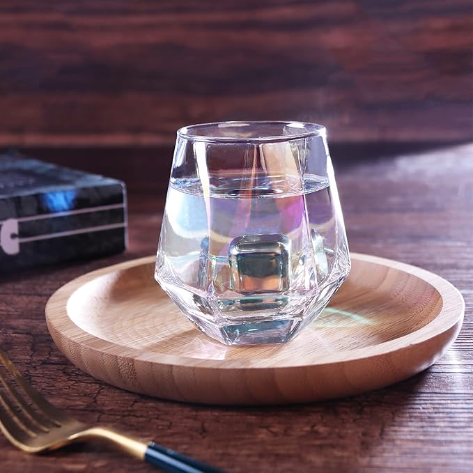 Wine Glass, Stemless Wine Glass for Red and White Wine, Iridescent Diamond Shaped Glassware for Whiskey, Cocktail, Gift for Anniversary, Wedding, Housewarming, Birthday