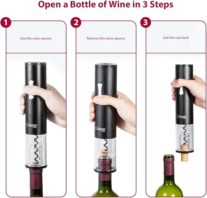Electric Wine Opener Automatic Cordless One Touch Wine Opener Battery-Operated Corkscrew Foil Cutter and Batteries Included 7717-W102-022