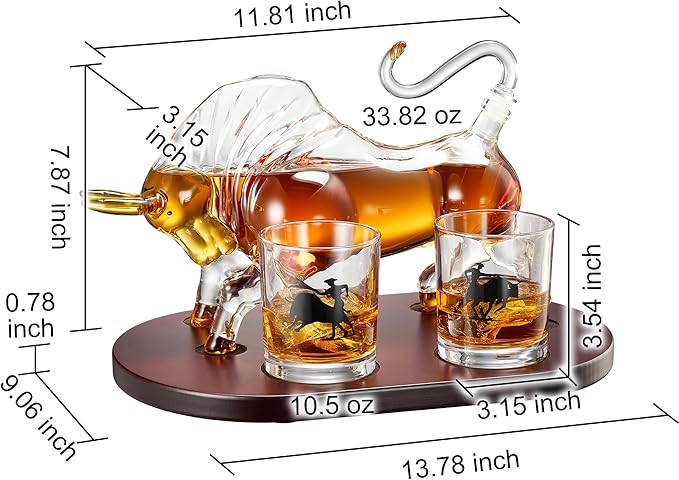 Gifts for Men Dad, Horse Whiskey Decanter Set - Cowboy & El Matador Bull Decanter Set, 33.8oz + 10.1oz Glasses - Western Home Bar Decor Centerpiece, Alcohol Gift for Boyfriend, Husband Birthday Gifts