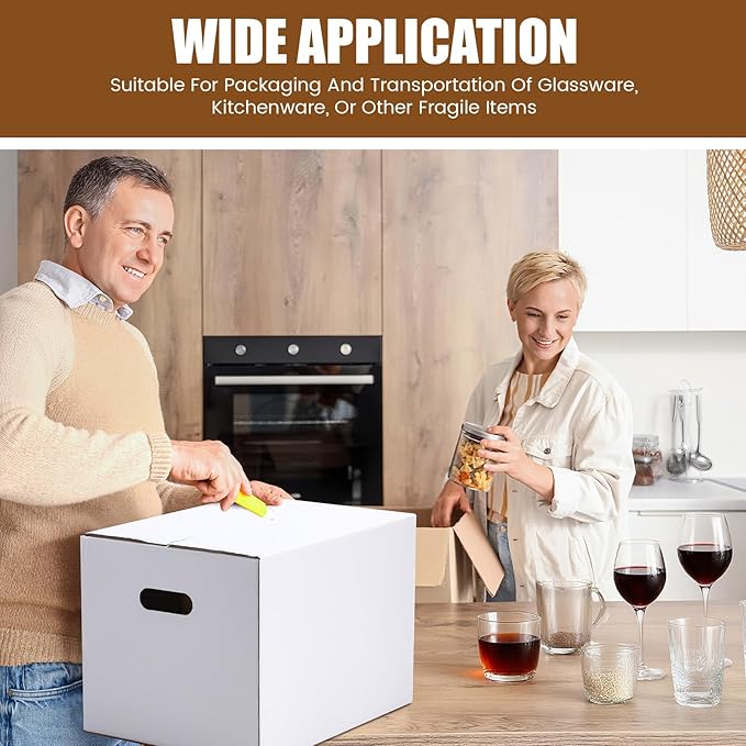 MotiMind 2 Sets Wine Glass Moving Boxes with Divider Kits Kitchen Moving Boxes 15 x 12 x 10 Inches Glassware Packing Box with 18 Foam Pouches for Glasses Packing Supplies