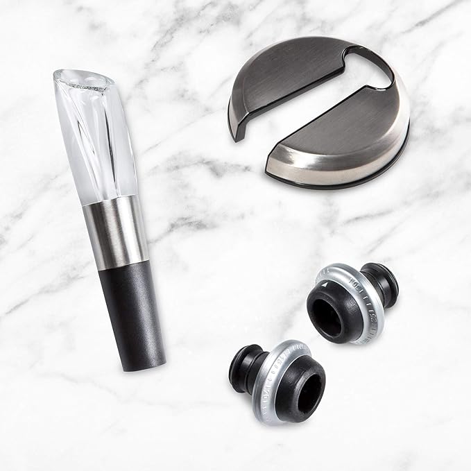 Ivation 6-in-1 Wine Gift Set – Includes Stainless Steel Electric Opener, Vacuum Preserver, 2 Cork Stoppers, Foil Cutter & Charging Base