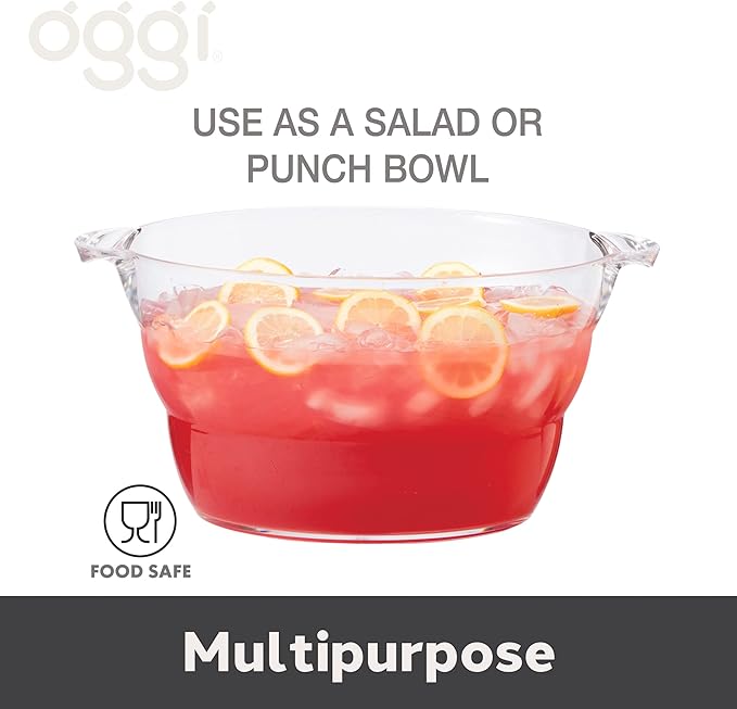OGGI Acrylic Oval Party Tub - Clear Beverage Cooler w/Handles, Wine Cooler, Beer Chiller, Ideal Party Tubs for Drinks, Use Ice Tub for Indoor or Outdoor Bars, 18.5" x 11"
