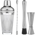 Silver Cocktail Shaker Set - Bartender Shaker Kit with Mixing Tools & Stainless Steel Strainer, Premium Bar Tool Set for Crafting Martinis & Whiskey Cocktails