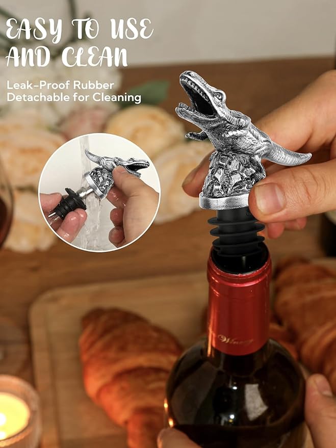 Animal Wine Pourer Spout, Drip Free Bottle Pourer & Stopper for Wine and Liquor Bottles, Funny Gift for Men, Dad, Hostess and Housewarming, Bar Cart Accessory for Holiday Party Decor, Multiple Animal
