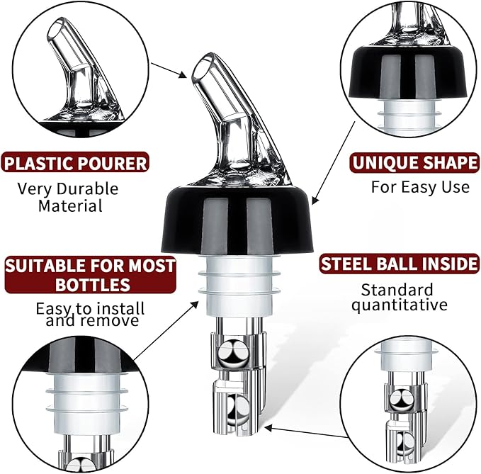 SuproBarware Automatic Measured Bottle Pourer Liquor Bottle Pourer Quick Shot Dispenser 1oz Liquor Pour Spout for Alcohol,Wine,Spirits, Home Bar Kitchen Tools 25 Pack