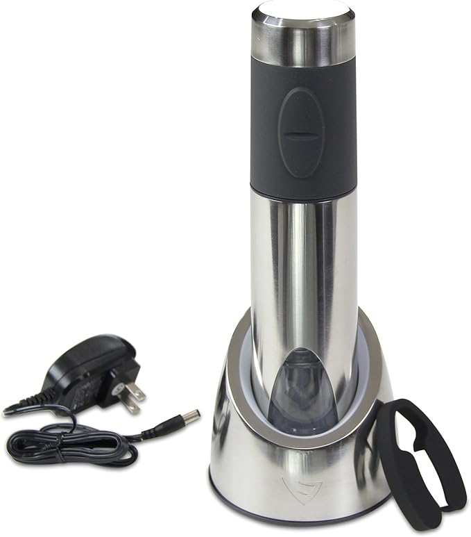 Vinturi Electric Rechargeable Wine Opener with Base and Foil Cutter, Silver