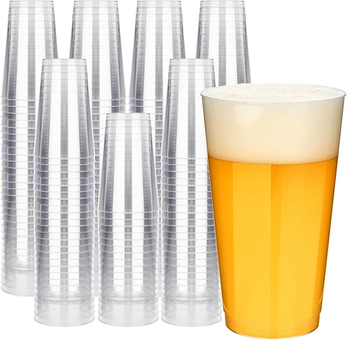 RACETOP 16oz Clear Plastic Cups, 200 Pack Disposable Party Cup, Heavy Duty Disposable Glasses, Disposable Cups for Party, Thanksgiving, Wine Taesting, Birthday and Christmas.
