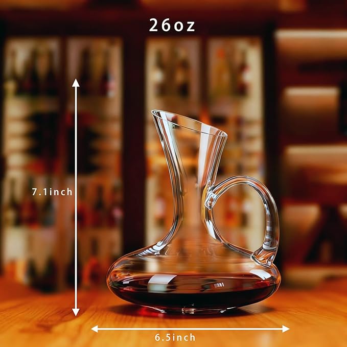 FrutPunch Wine Decanter, Large Elegant Wine Decanter with Handle, 100% Lead-Free Crystal Glass, 750 ML/25OZ, Accessory Gift for Wine Lovers, Wine Gift