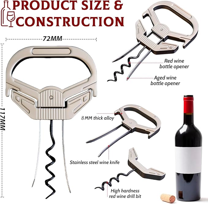 Ah So Wine Opener for Vintage Bottles, Old Wine Corkscrew with Portable Leather Case, Two Prong Cork Puller, for Wine Connoisseurs & Collectors to Uncork, Ideal Gifts for Wine Lovers (Sleek)