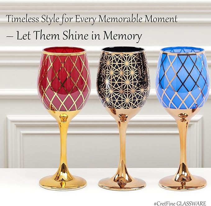 Blue and Gold Gold Wine Glasses Set of 2, Colored Long Stemmed and Rimmed Decorative Fancy Crystal Glassware, Cobalt Goblets for Gifts, Wedding, Festival, Birthday, Thanksgiving, 12oz