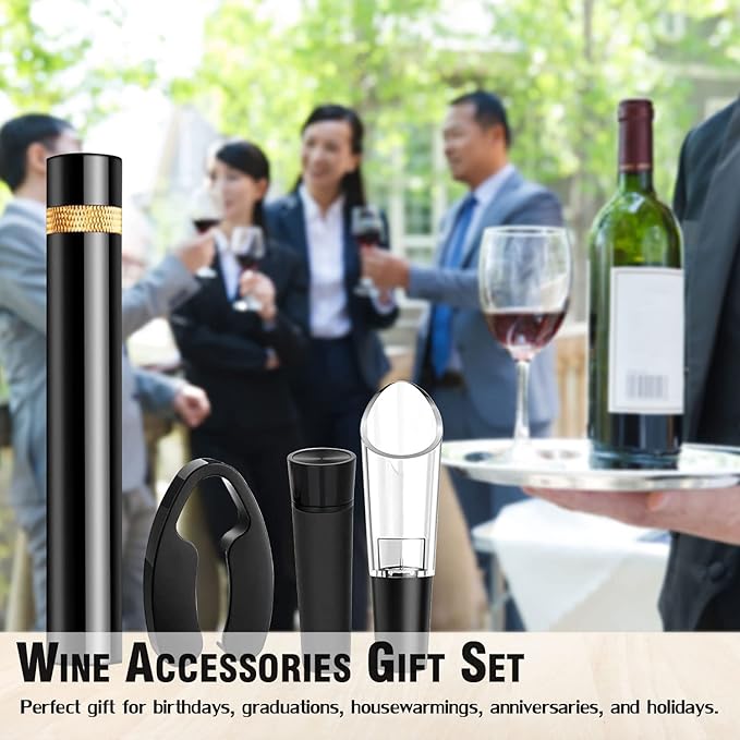Mini Wine Opener Set | Travel Portable Pocket Air Pressure Pump Wine Bottle Opener with Aerator, Foil Cutter, and Vacuum Stopper | 7S Quick Bottle Opening | for Home, Restaurant, Party,Wine Lovers