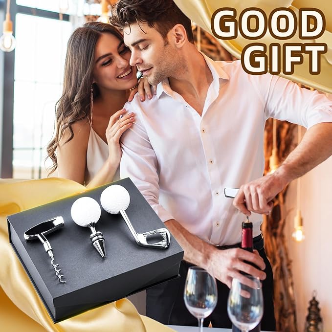 3 Pcs Wine Opener Set, Golf Shaped Corkscrew, Wine Beer Beverage Champagne Bottle Opener, Zinc Alloy Handle Corkscrew, Gift Kit for Wedding Birthday Club Bar
