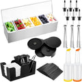 Mifoci Bartending Supplies 6 Compartments Garnish Tray with Lid Bar Caddy 3 Tier Glass Rimmer Stainless Steel Bottle Pourers Juice Pouring Cocktail Tools Stainless Steel Serving Accessories