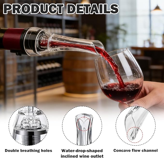 2 Pcs Wine Aerator Pourer,Wine Air Aerator, Professional Wine Aerator For Superior Flavor, Enhanced Bouquet & Rich, Smooth Finish. No-Leak, No-Drip, Spill-Free Design