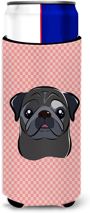 Checkerboard Pink Black Pug Ultra Beverage Insulators for slim cans BB1263MUK
